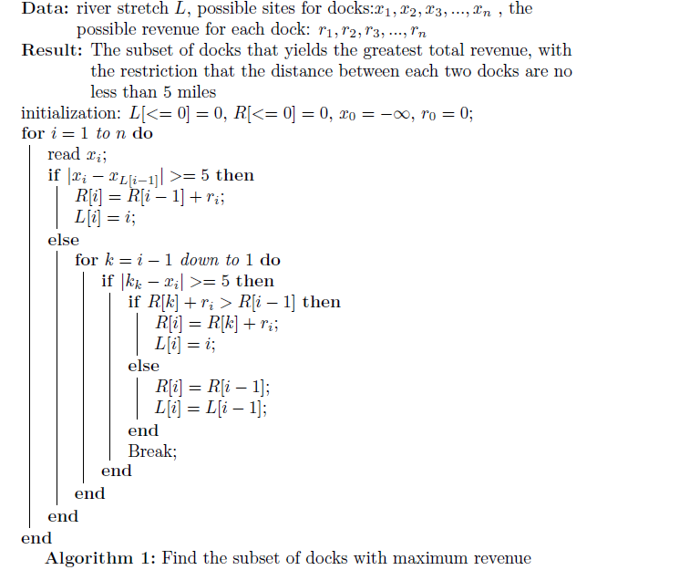 Pseudo code for dynamic programming